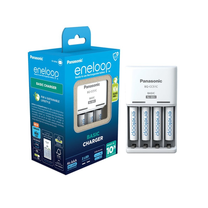 panasonic-eneloop-basic-ladegeraet-4x-aaa-800mah-k-kj51mcd04e-1 Panasonic Eneloop Charger BQ-CC51 incl. Akkus universell einsetzbar - von Digitalkameras über Comput