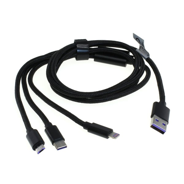 Datenkabel 3in1 - kompatibel zu iPhone / Micro-USB / USB-C - 1,0m - schwarz