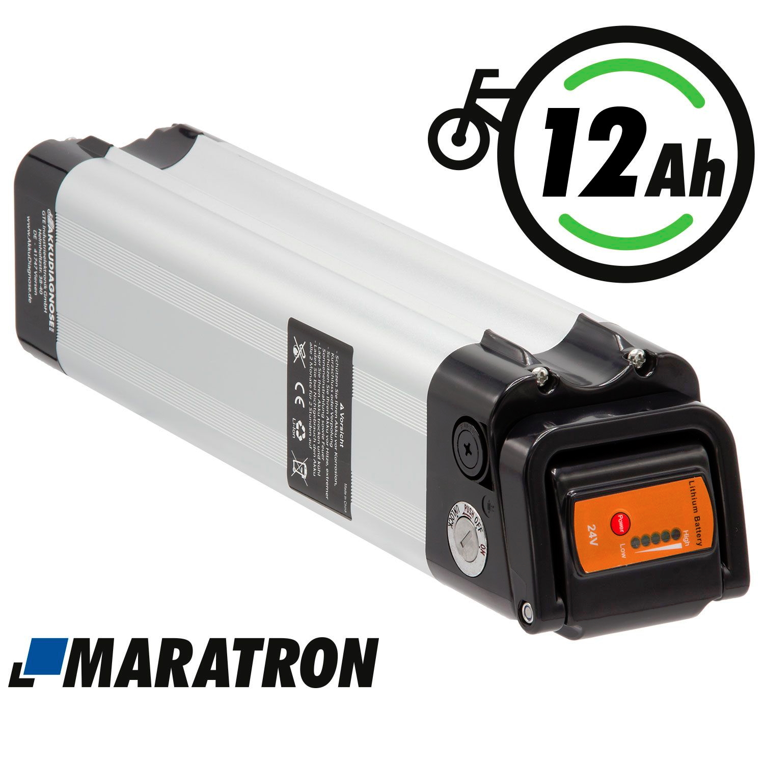 Maratron E-Bike Ersatzakku für "Silver Fish" XH259 – 25,9V / 12Ah – silber