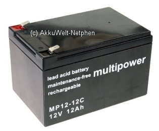 1781b-a Multipower MP12-12C Zyklenakku, Anschluss 6,3mm 12V 12Ah