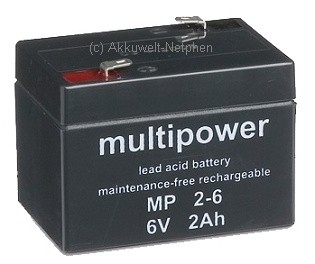 Multipower Blei Gel Akku MP2-6 Anschluss 4,8mm 6V 2.0Ah