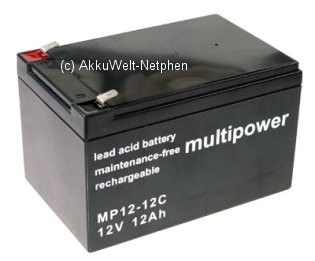 Multipower MP12-12C Zyklenakku, Anschluss 6,3mm 12V 12Ah