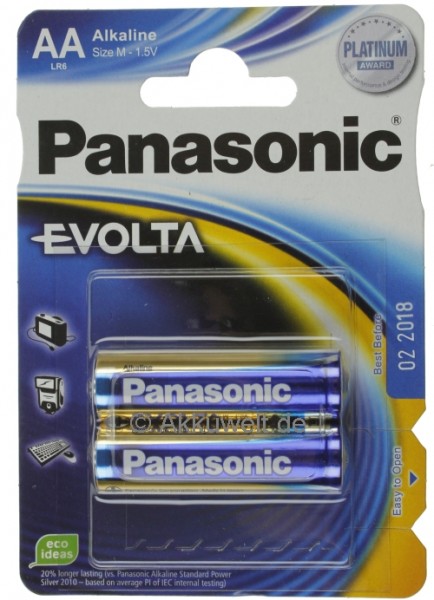 Batterie Panasonic Evolta LR6 Mignon AA 2er Blister 1,5V Size M A