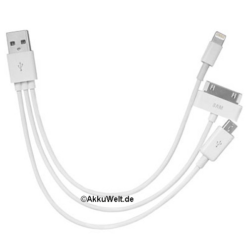 3in1 USB Datenkabel Micro USB 8-polig + 30-polig weiß