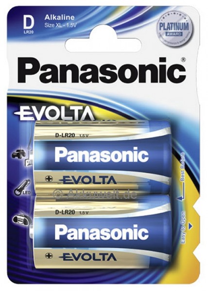 Batterie Panasonic Evolta LR20 Mono D 2er Blister 1,5V Size XL To
